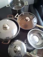 Cковородка, стекло крышки, подставки, миска